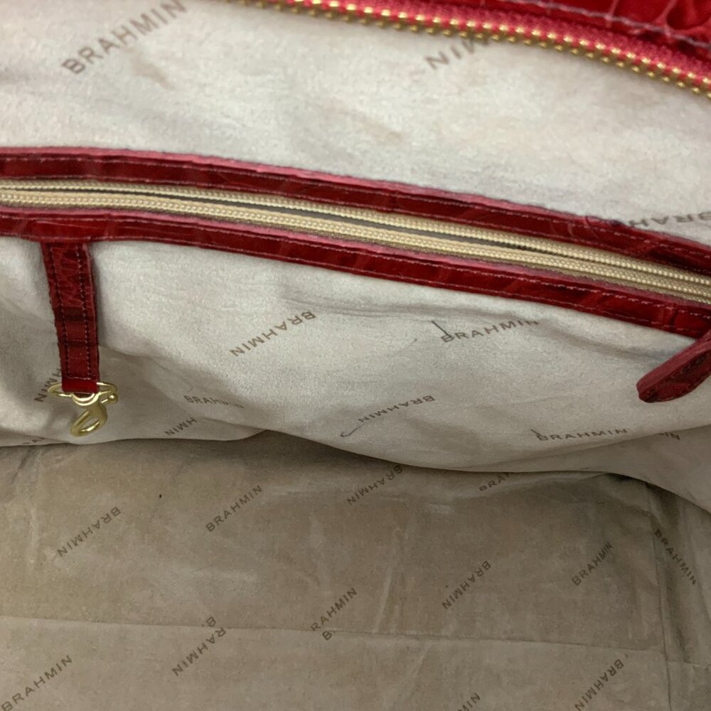 Brahmin Kelsey Crocodile-Embossed Leather Carryall Tote in Cranberry Red - Picture 13 of 16
